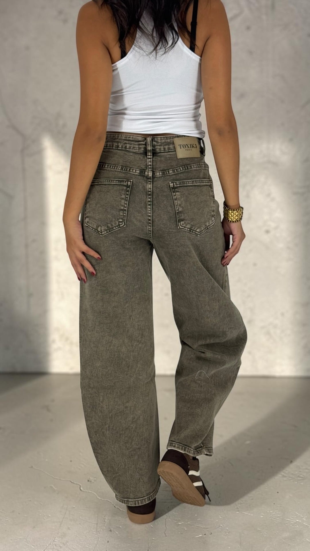 Jedda Kaki Studded Balloon Jeans
