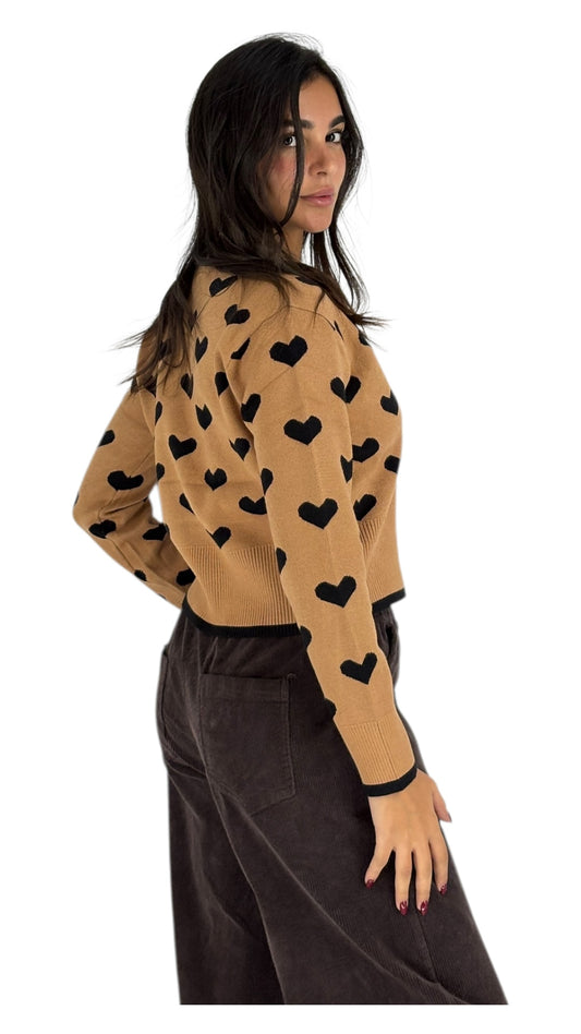 Hearts Camel Cardigan
