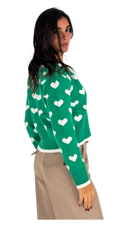 Hearts Green Cardigan