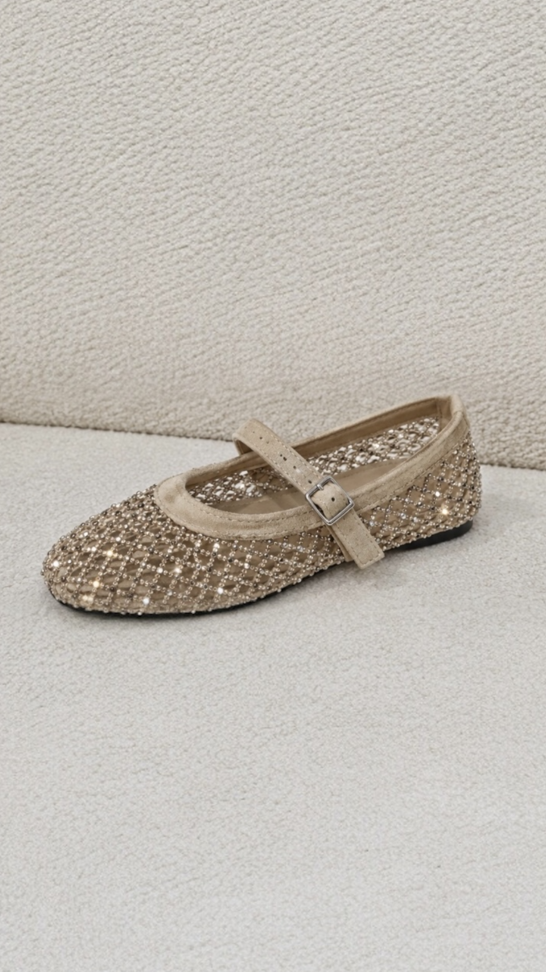 Mesh Ballerinas With Rhinestones and Strap