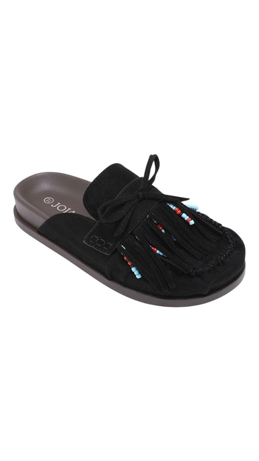 Fringed Mules with Pearls