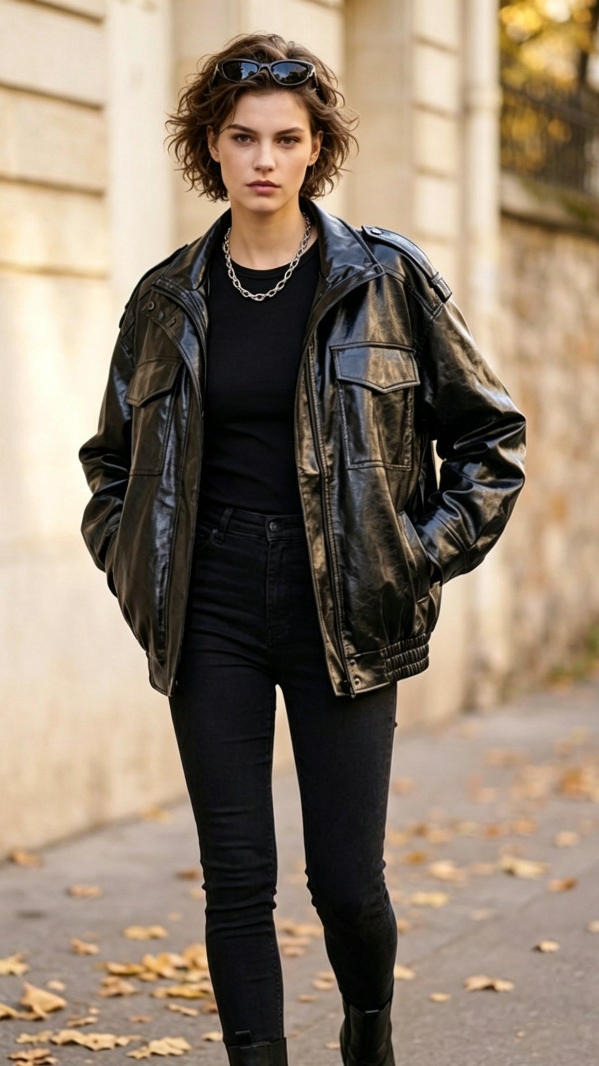 Talia Distressed Faux-Leather Jacket in Black