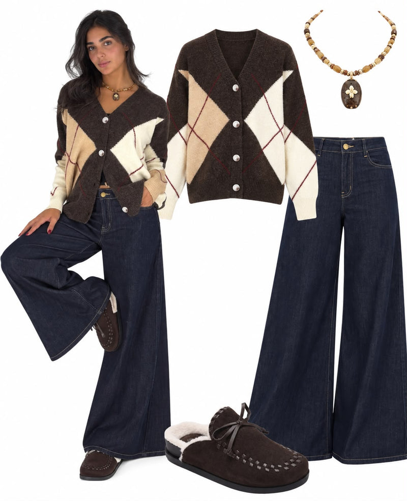 Brown Cardigan & Dark Denim