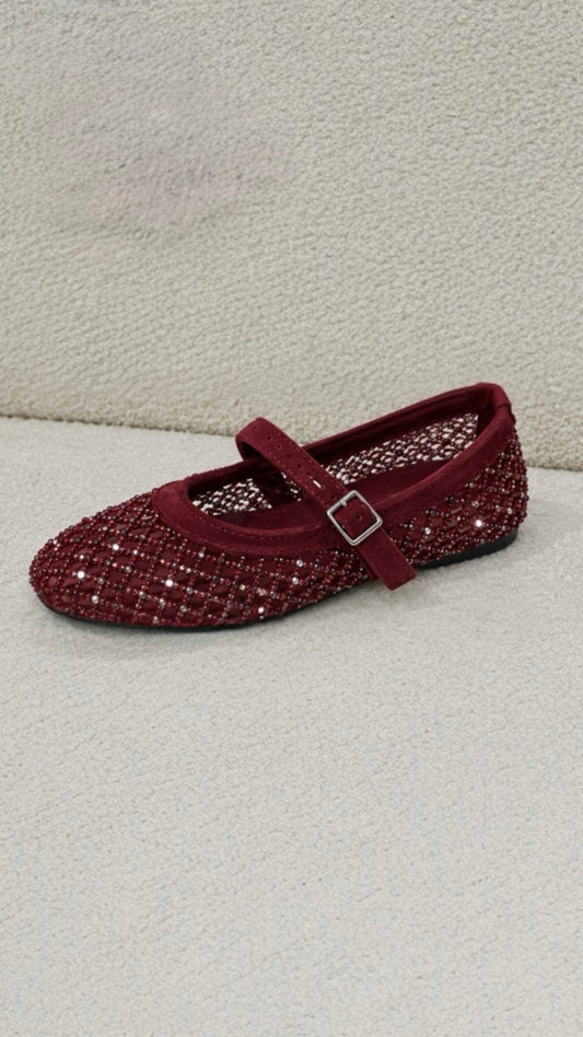 Mesh Ballerinas With Rhinestones and Strap