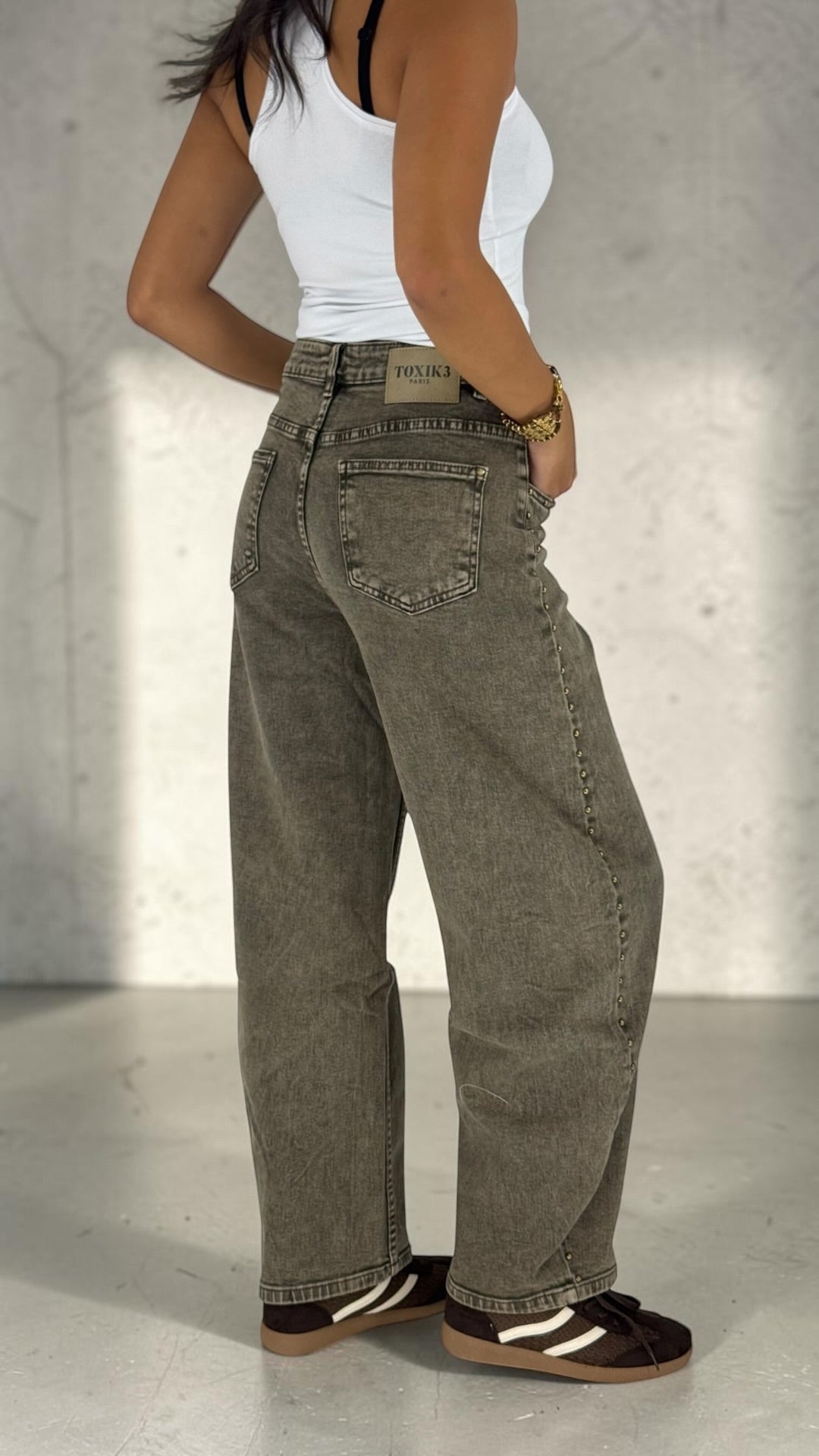 Jedda Kaki Studded Balloon Jeans