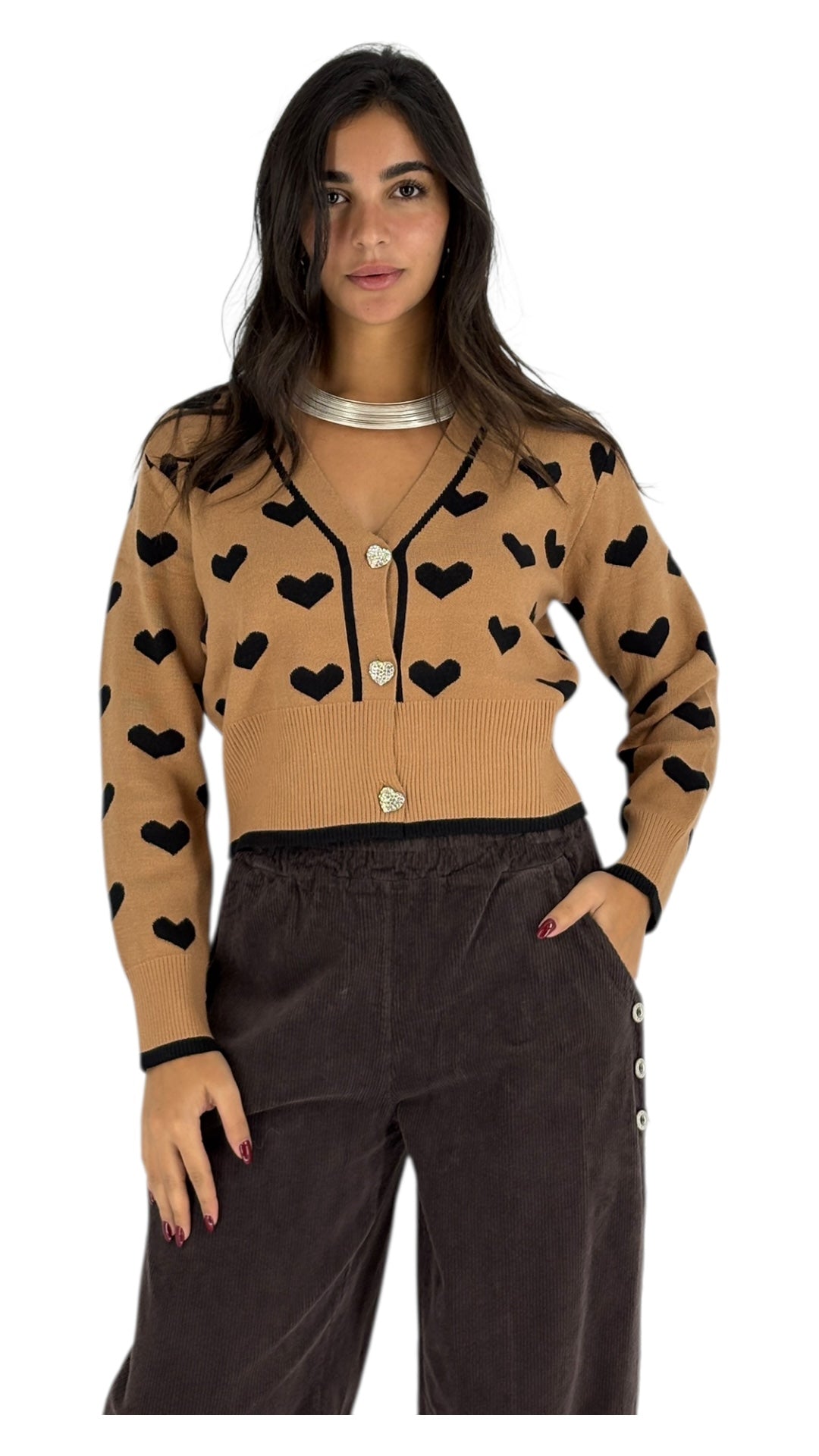 Hearts Camel Cardigan