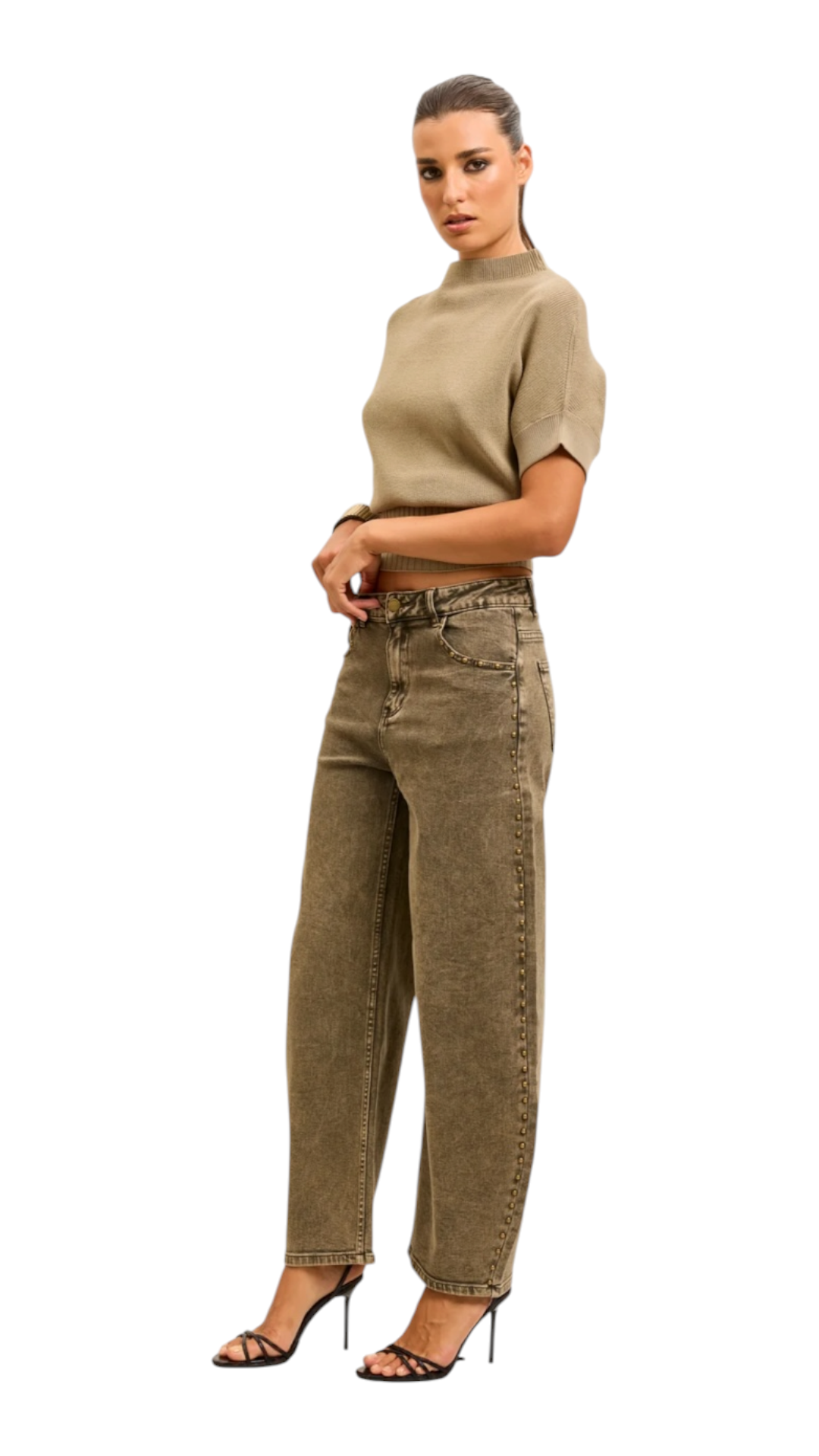 Jedda Taupe Studded Balloon Jeans