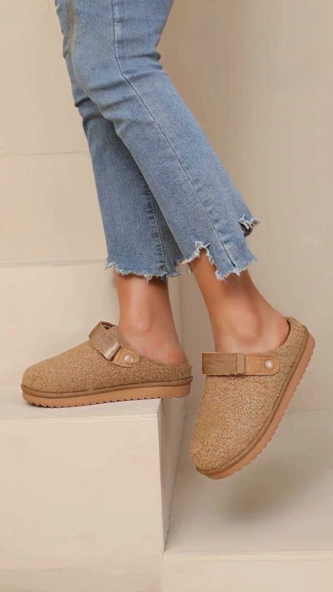 Semi-Open Slippers Lined With Adjustable Strap
