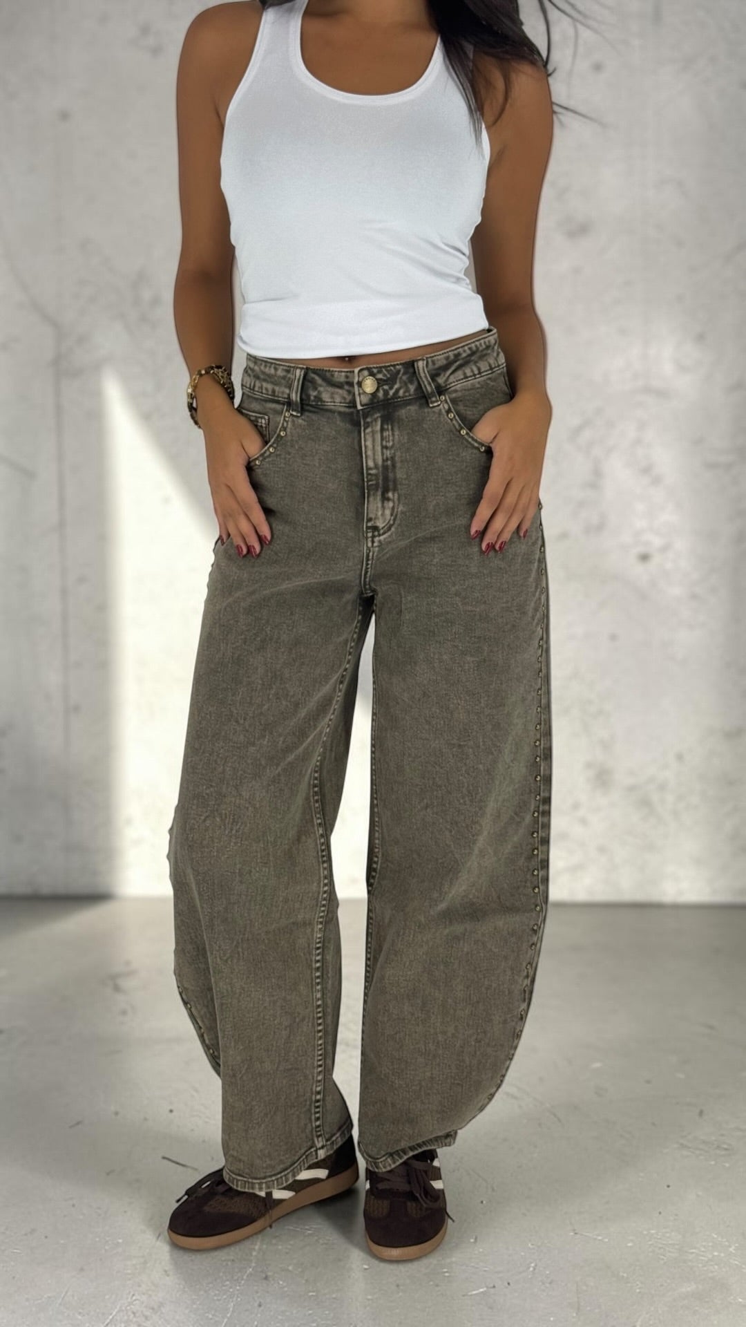 Jedda Kaki Studded Balloon Jeans