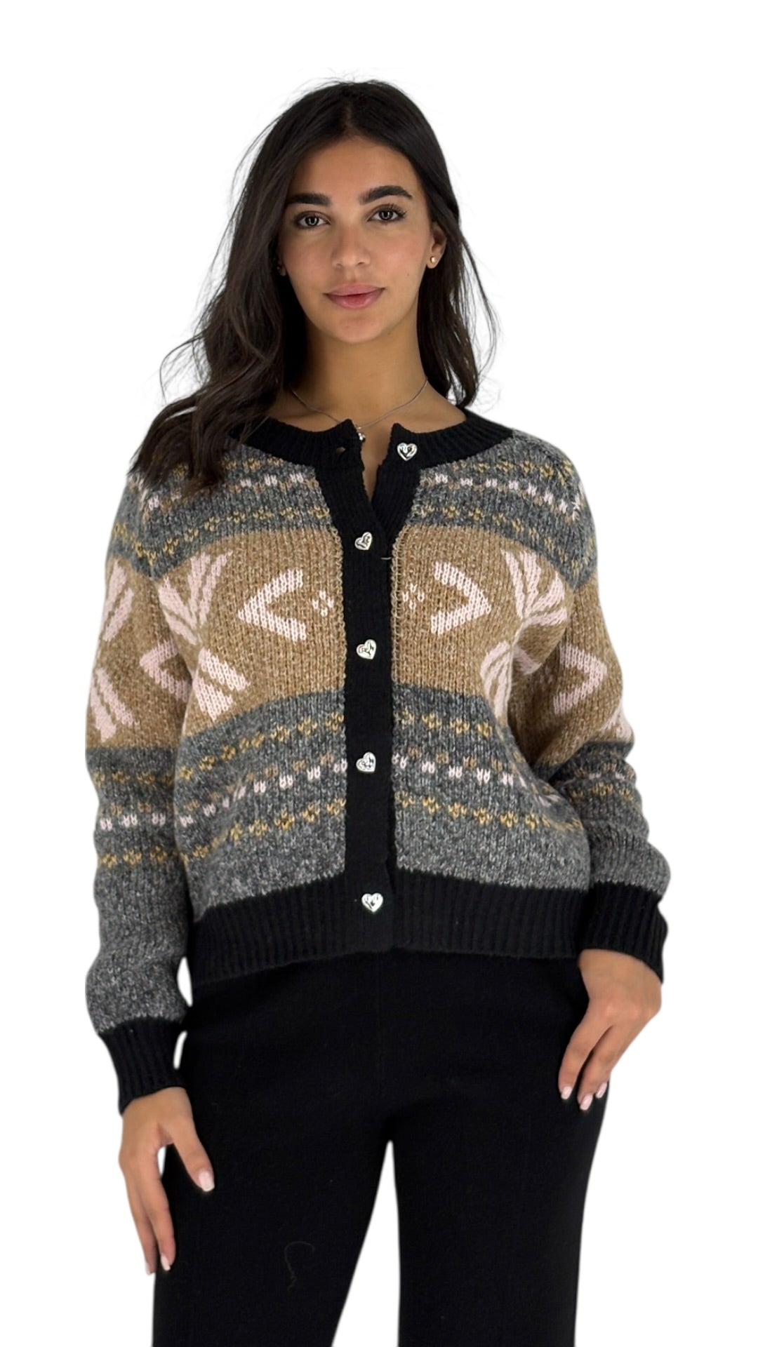 Eleanor Grey/Camel Cardigan