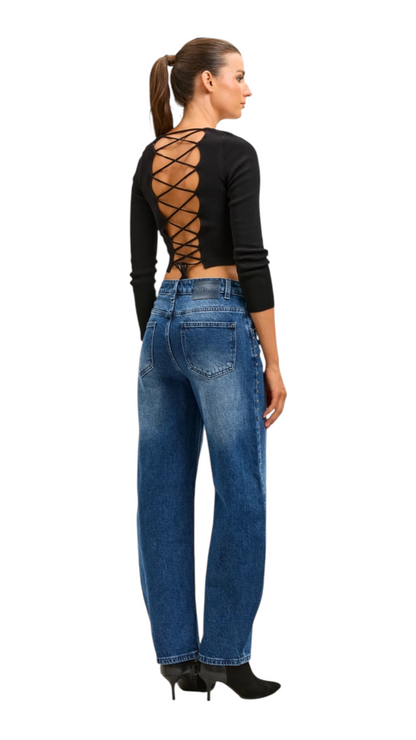 Jedda Navy Studded Balloon Jeans