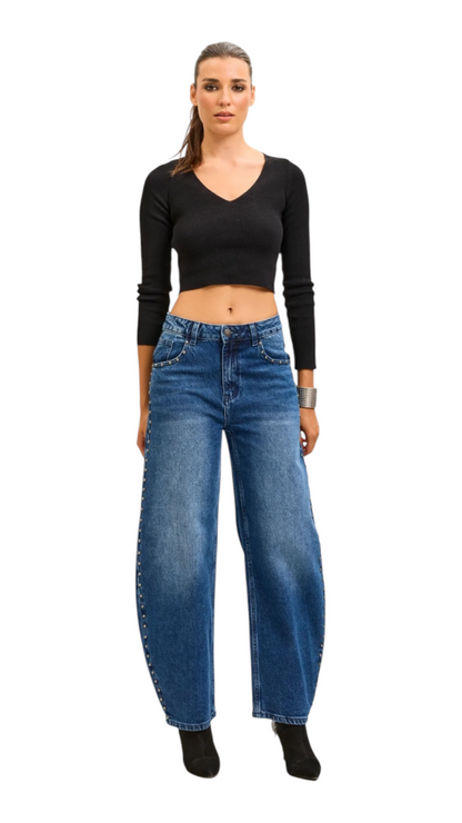 Jedda Navy Studded Balloon Jeans