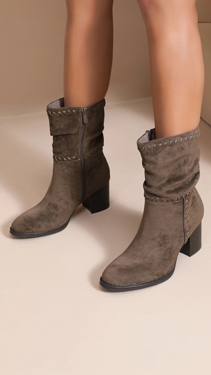 Mid-calf Ruched Heeled Boots