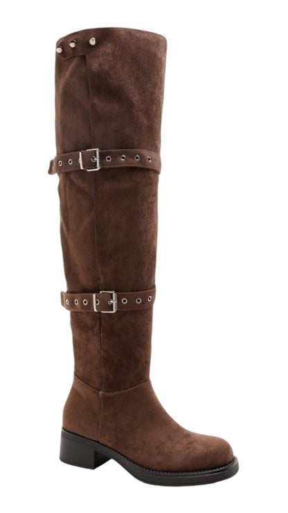 High Suede Boots With Straps