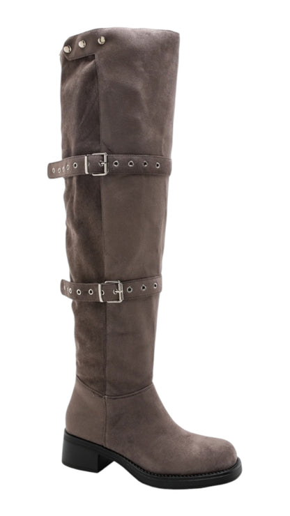 High Suede Boots With Straps