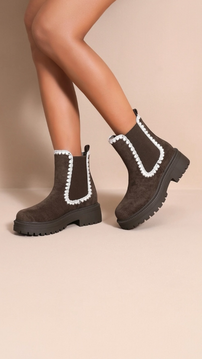 Suede-Effect Chelsea Boots with Contrasting Finishes