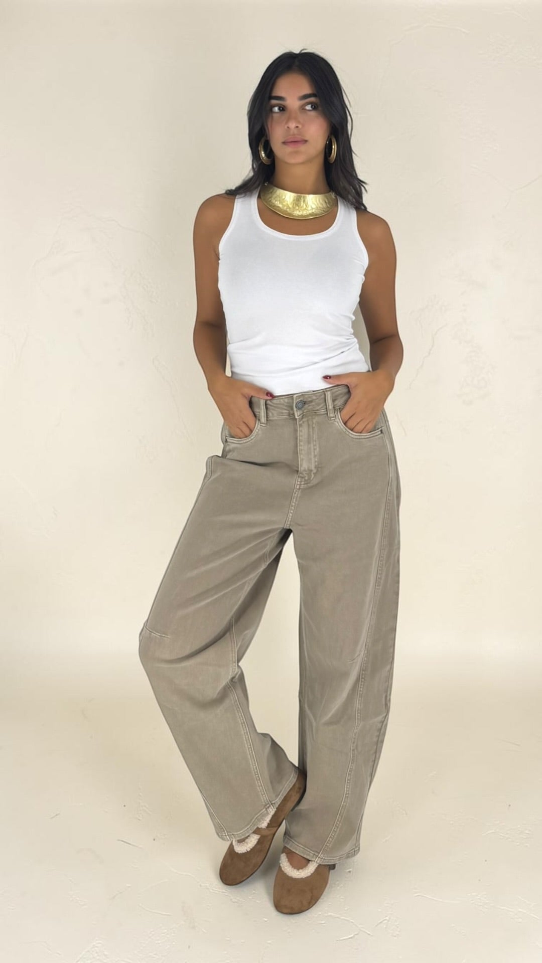 Zosa Beige Balloon Jeans