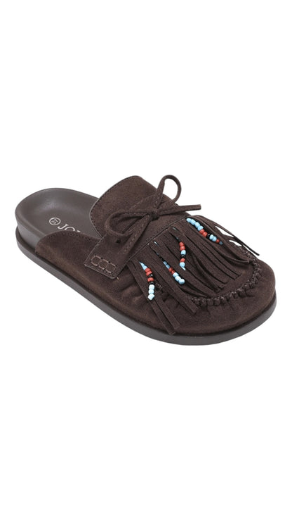 Fringed Mules with Pearls