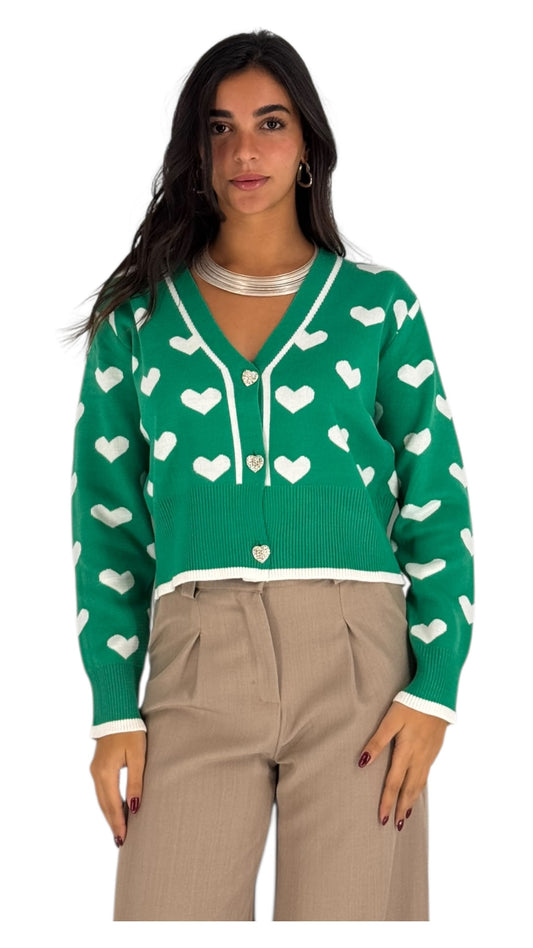 Hearts Green Cardigan