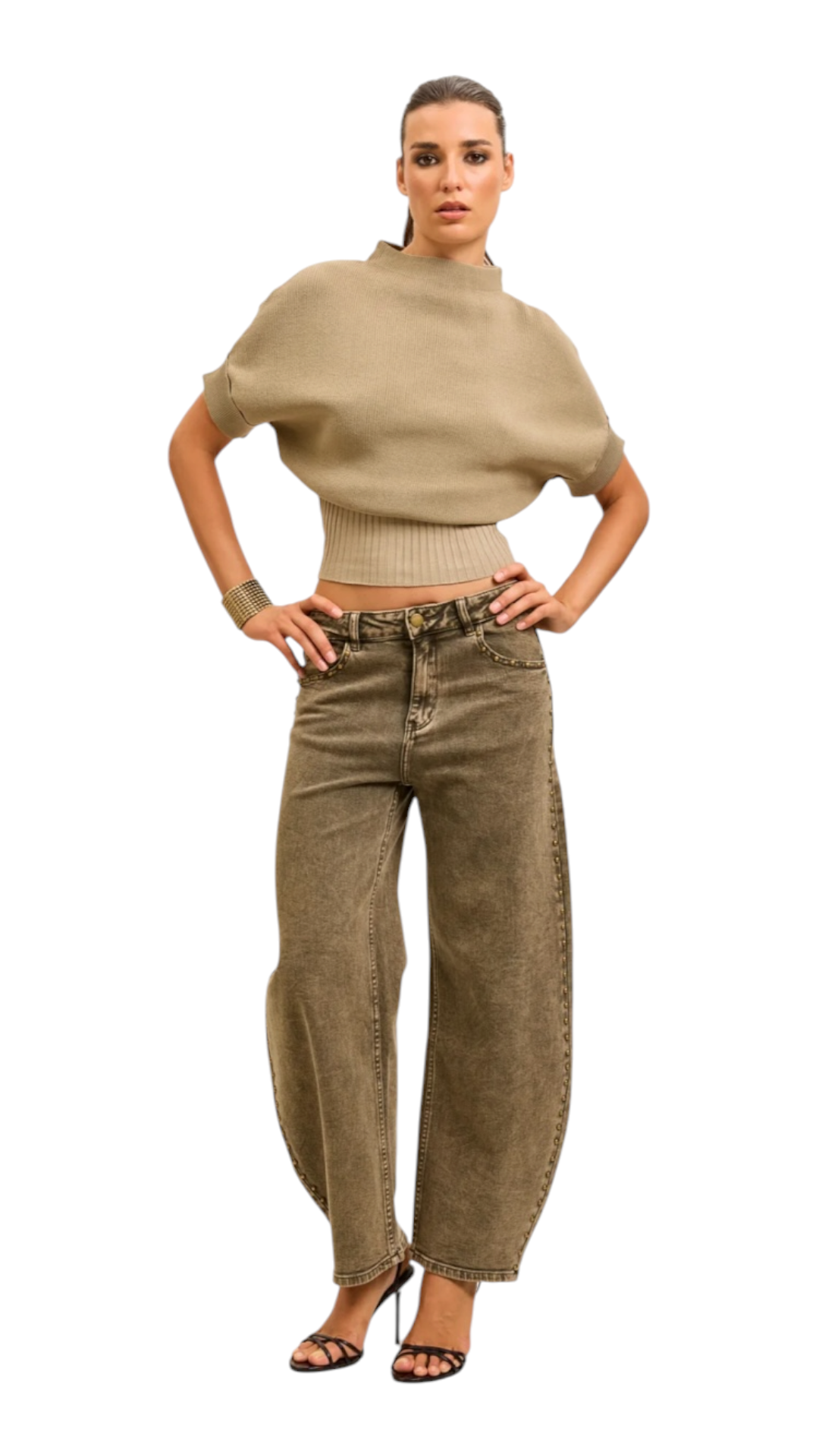 Jedda Taupe Studded Balloon Jeans
