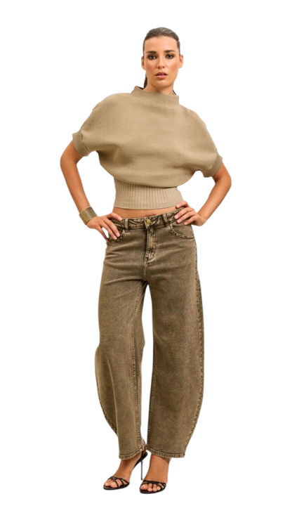 Jedda Taupe Studded Balloon Jeans