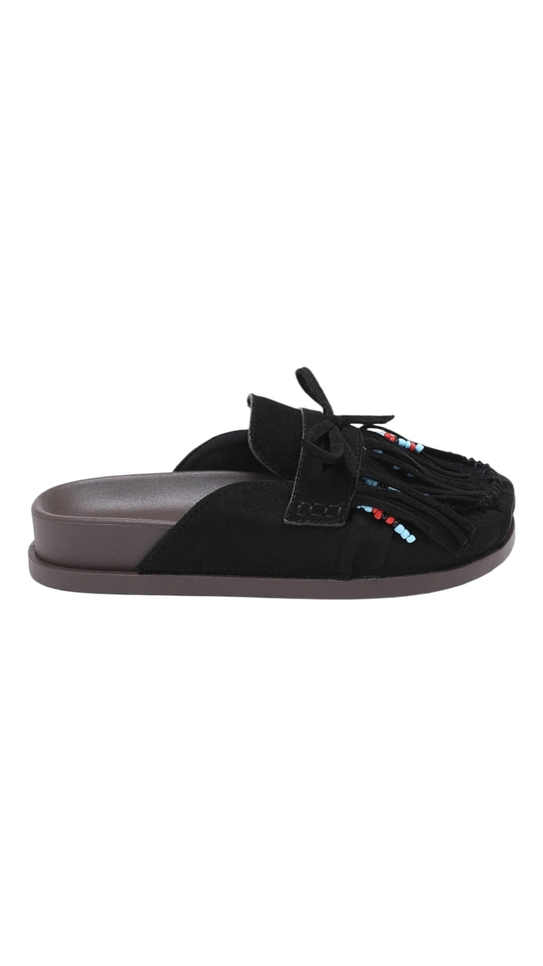 Fringed Mules with Pearls