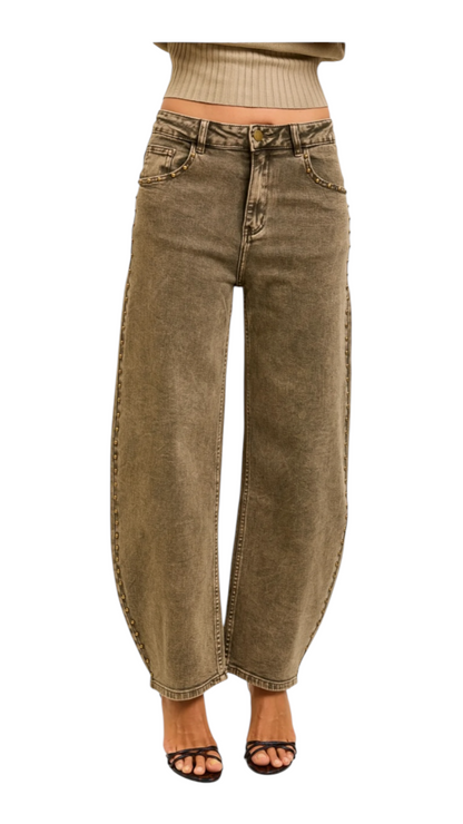 Jedda Taupe Studded Balloon Jeans