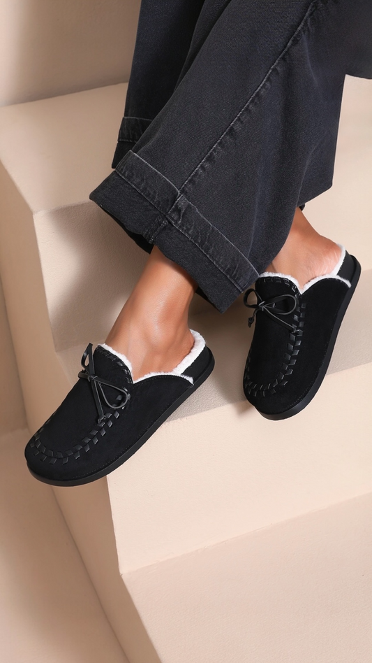 Faux Suede Lined Mule Slippers
