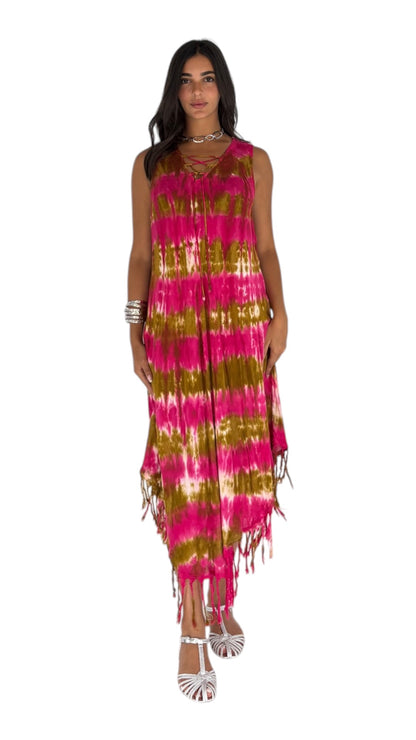 Rendar Camel/ Fuchsia Dress
