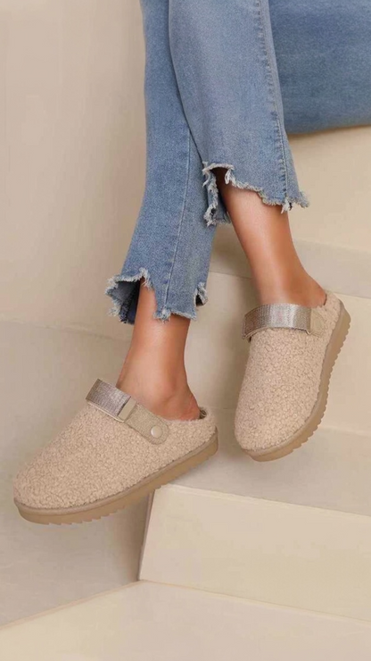 Semi-Open Slippers Lined With Adjustable Strap