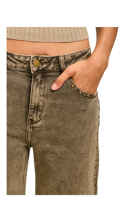 Jedda Taupe Studded Balloon Jeans