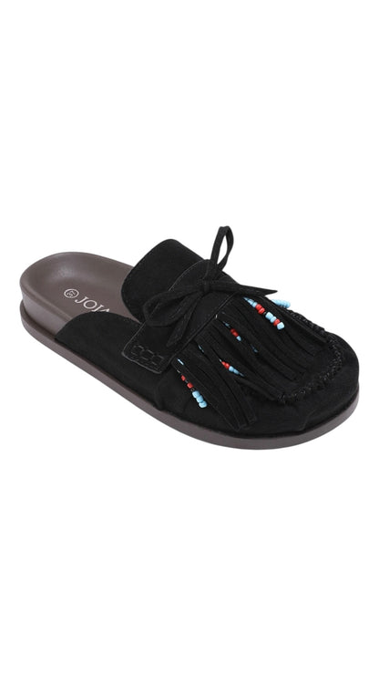 Fringed Mules with Pearls