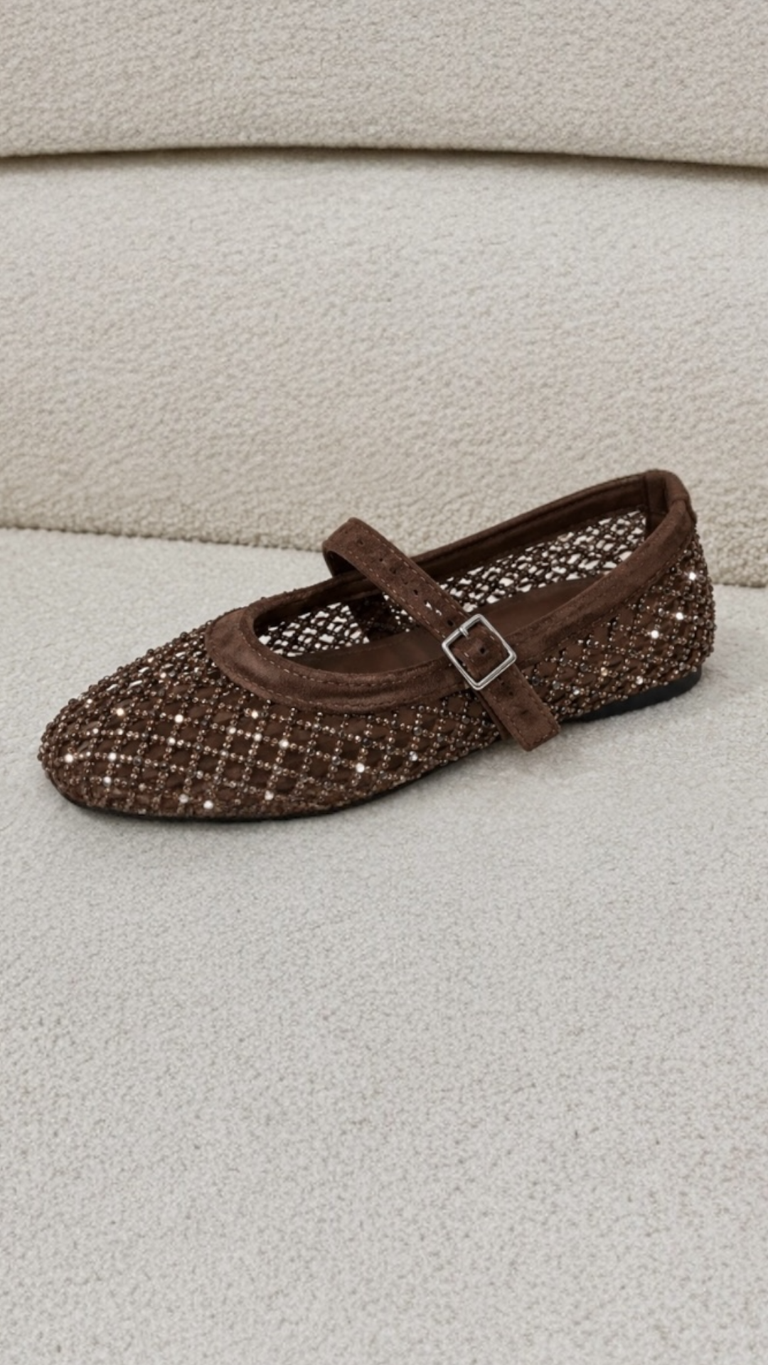 Mesh Ballerinas With Rhinestones and Strap