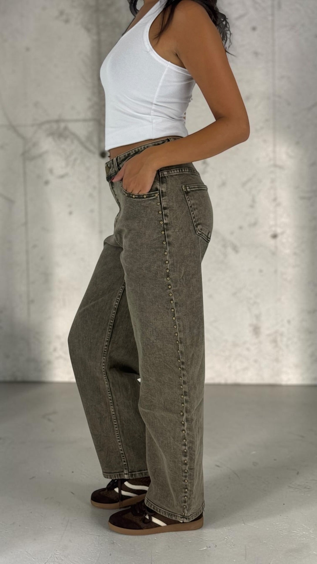 Jedda Kaki Studded Balloon Jeans