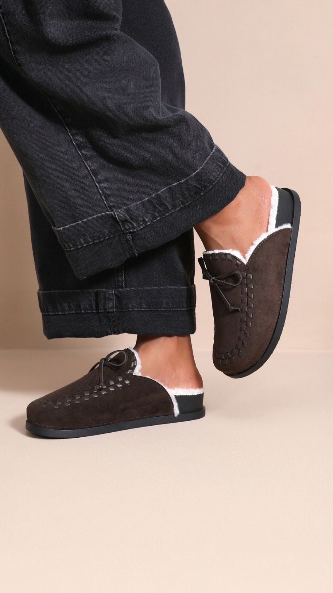 Faux Suede Lined Mule Slippers