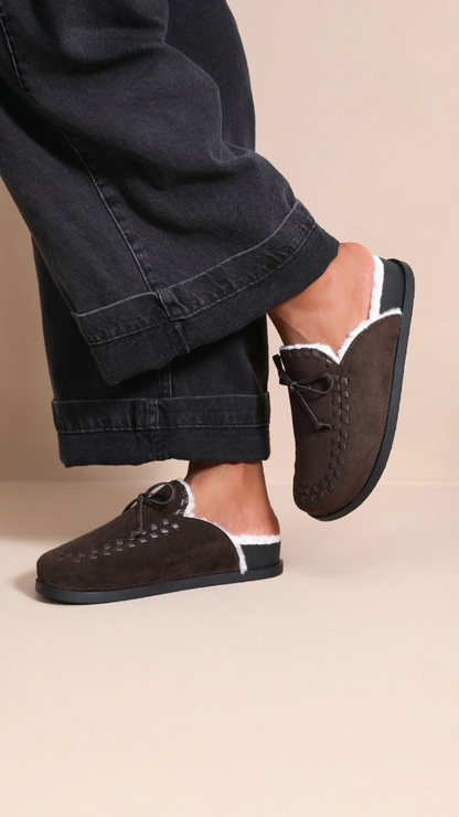 Faux Suede Lined Mule Slippers