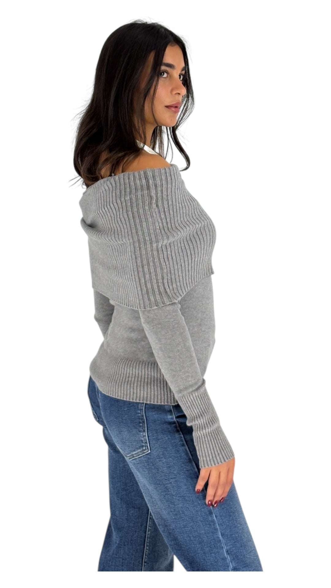 Arven Grey Off-Shoulder Top