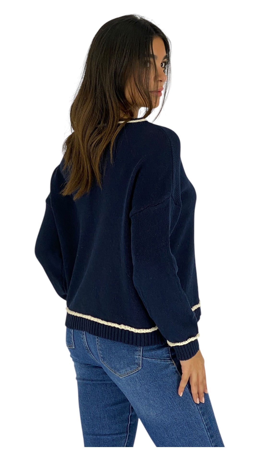 Marks navy/cream top