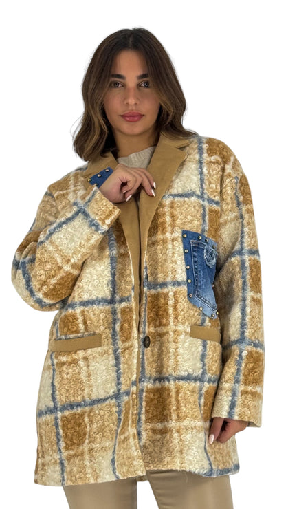 Fluer Beige Checkered Jacket