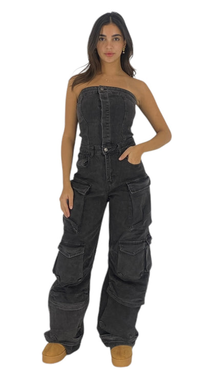 Margo charcoal denim jumpsuit