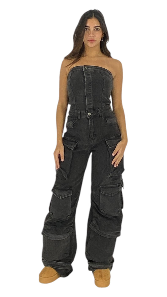 Margo charcoal denim jumpsuit