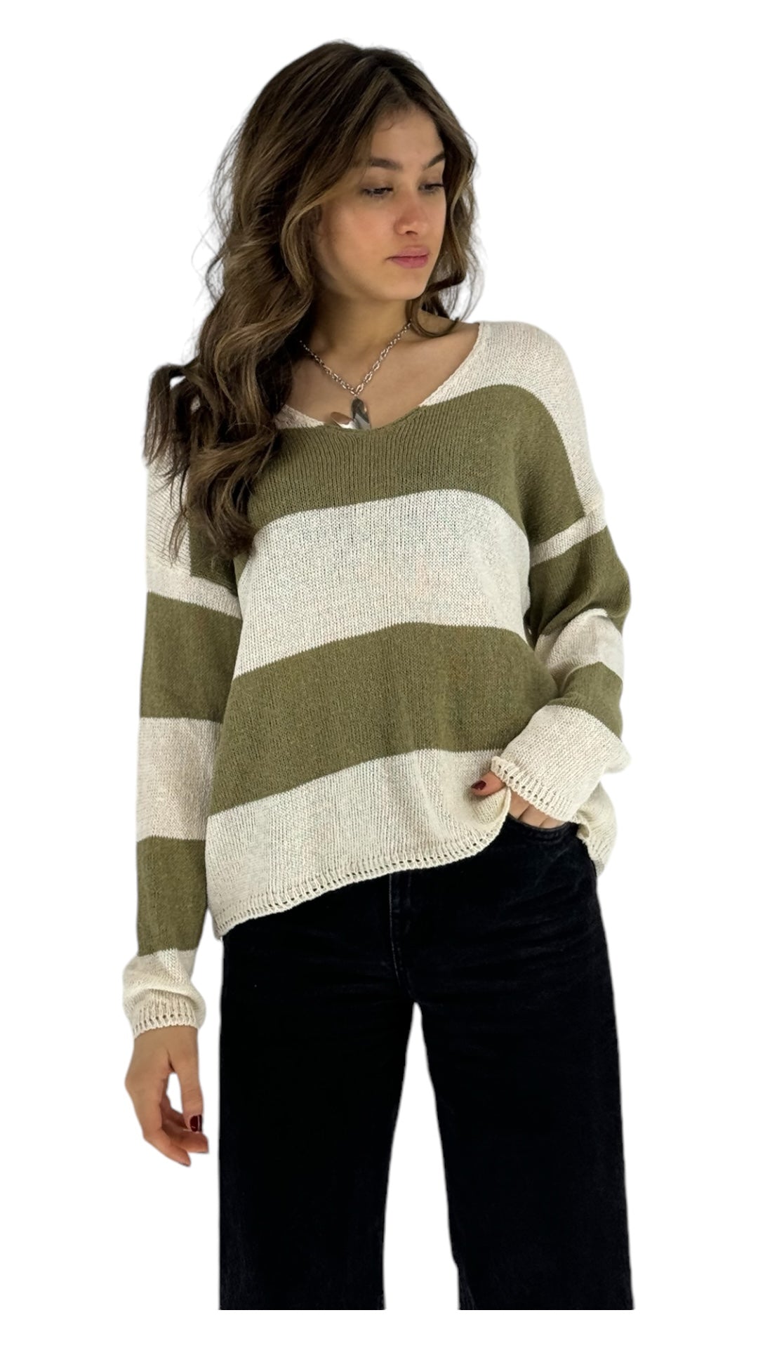 Malaga stripped kaki sweater