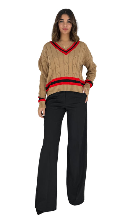 Ameila Camel Cable Knitted Top