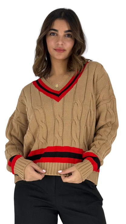 Ameila Camel Cable Knitted Top