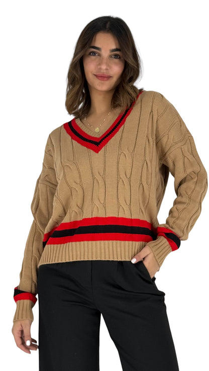 Ameila Camel Cable Knitted Top