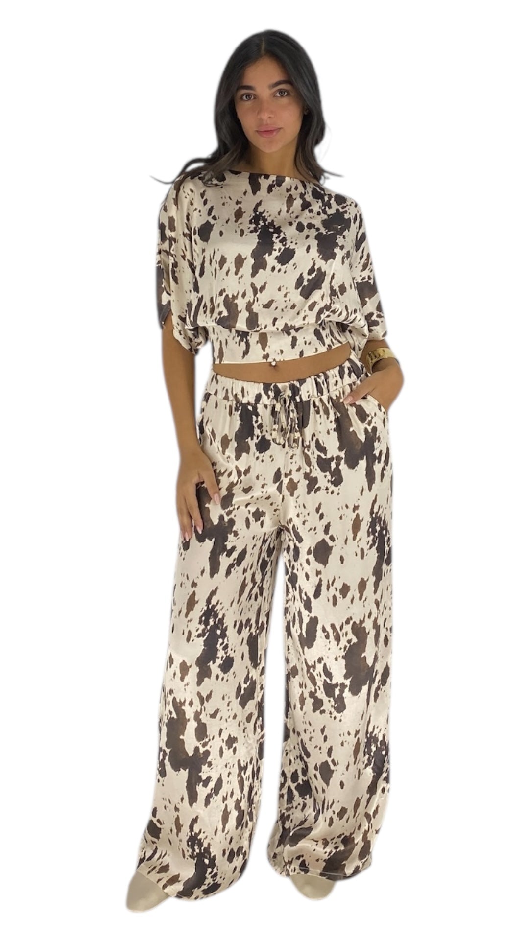 Kiki brown cow print pants set