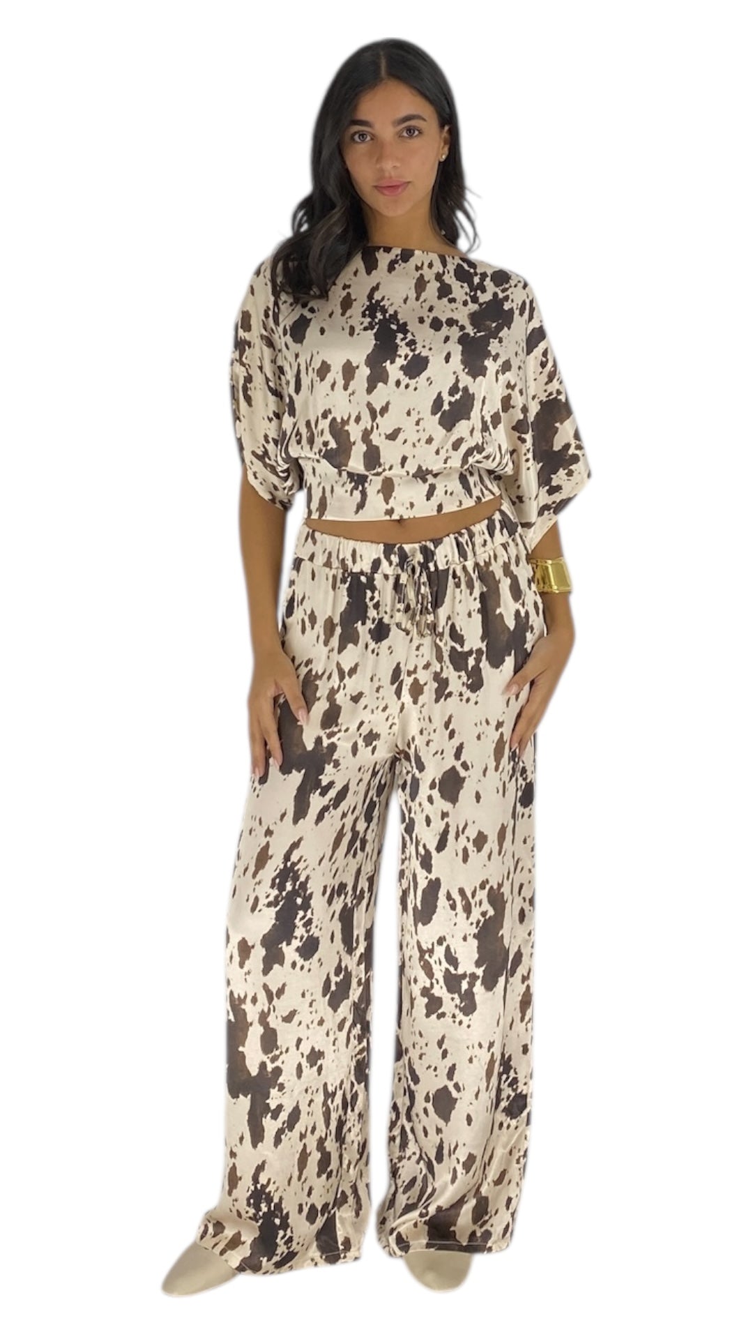 Kiki brown cow print pants set