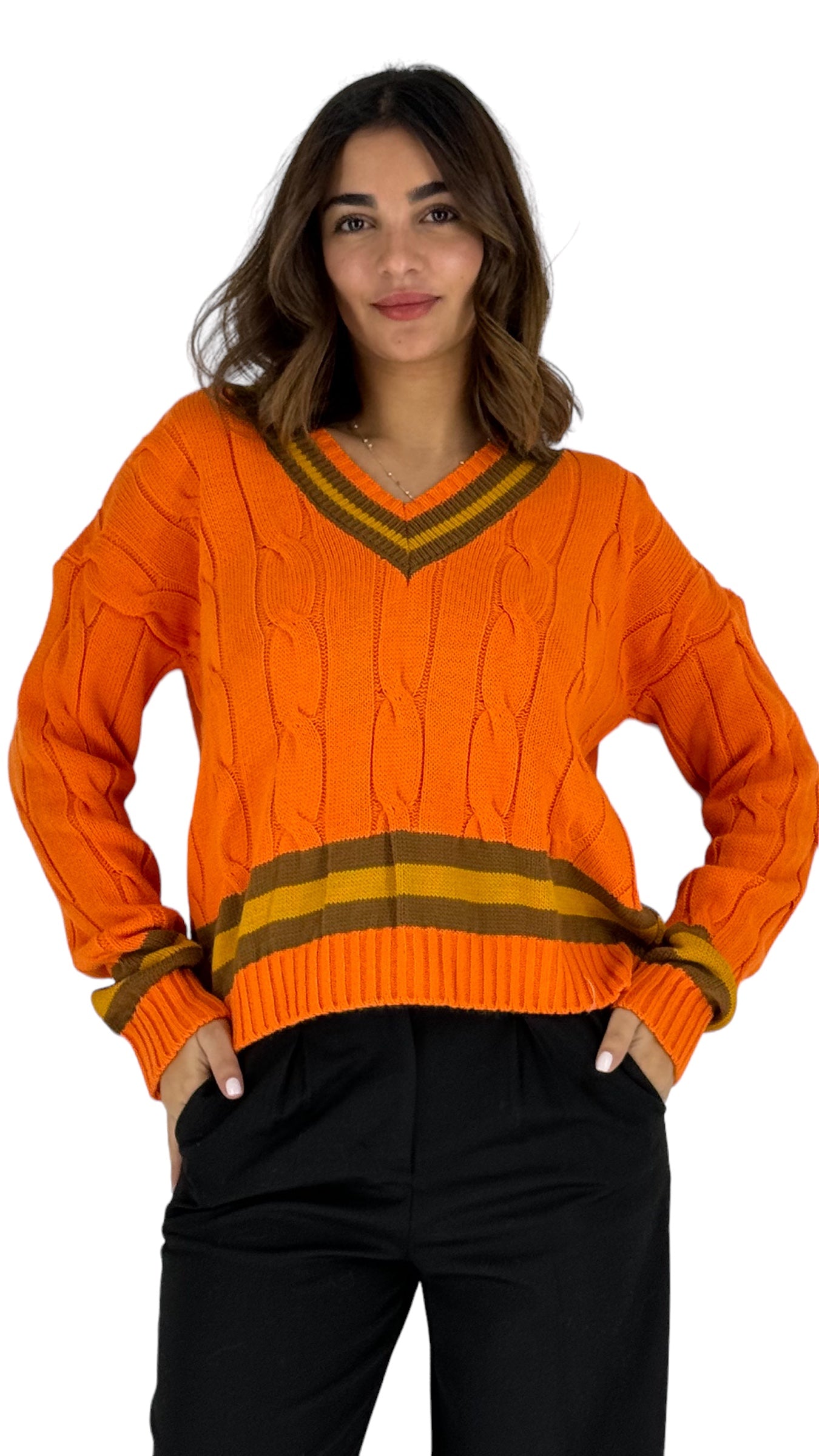 Ameila Orange Cable Knitted Top