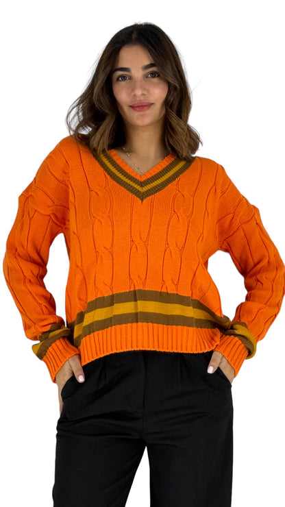 Ameila Orange Cable Knitted Top