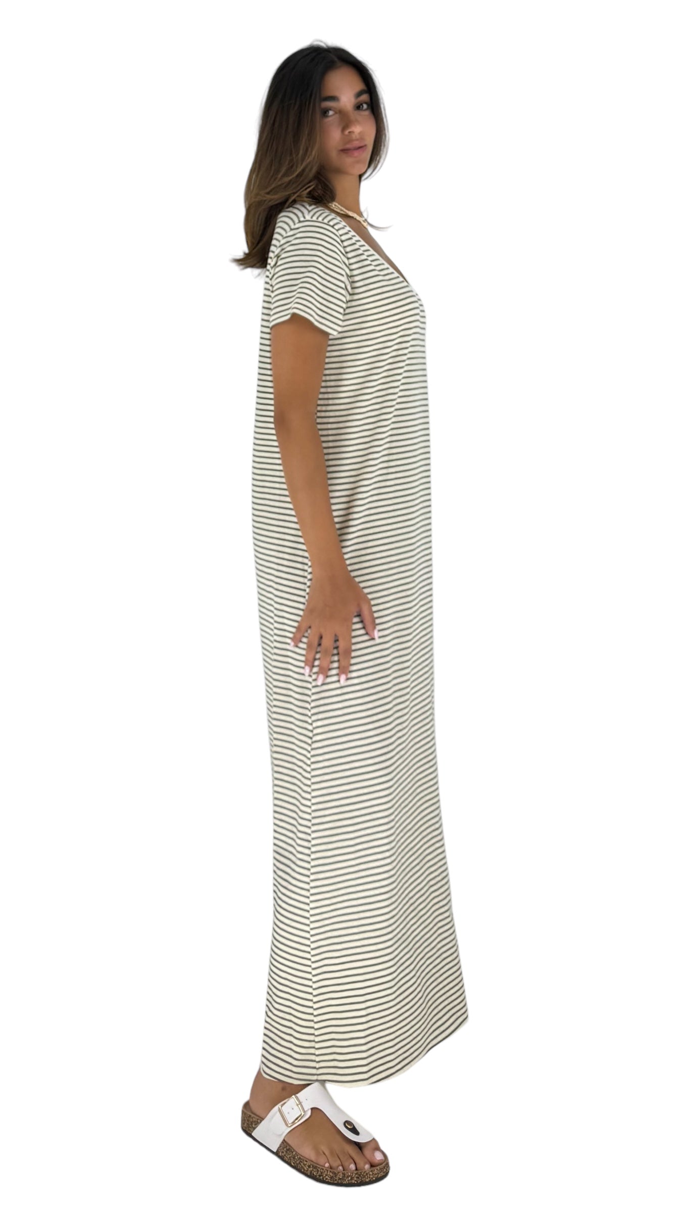 Pietra striped  kaki dress